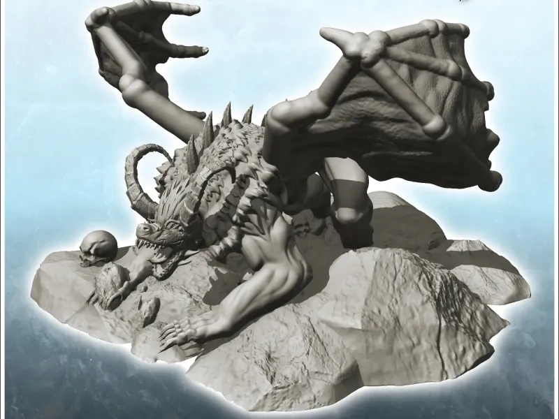 Drache mit Mähne auf Felsen - Figur Miniatur Statue Fantasy