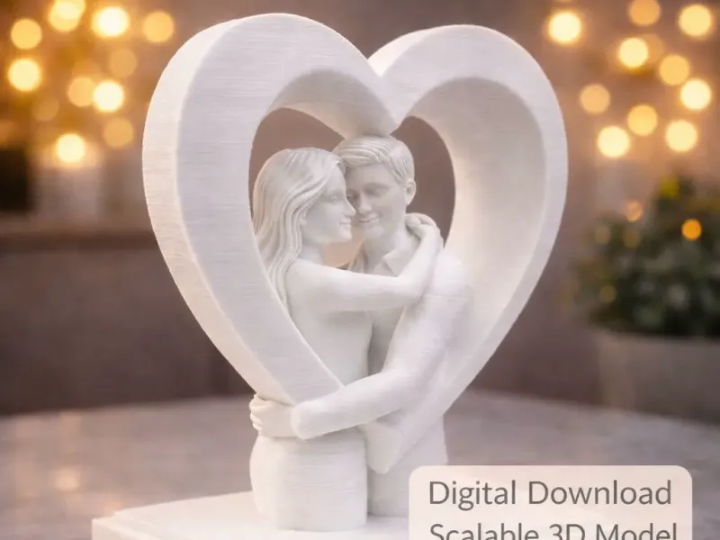 Couple Heart Statue STL – Romantic 3D Printable (Digital)