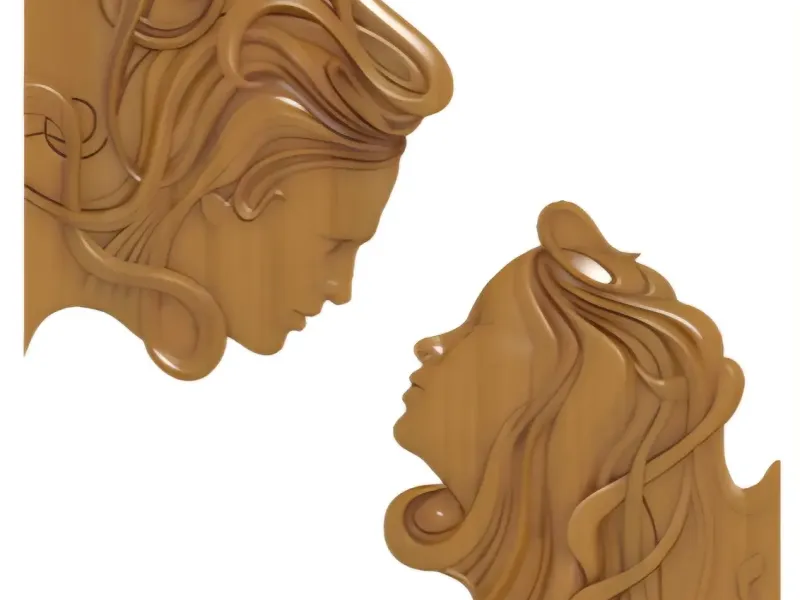 Two face decor, girl and boy. bas relief