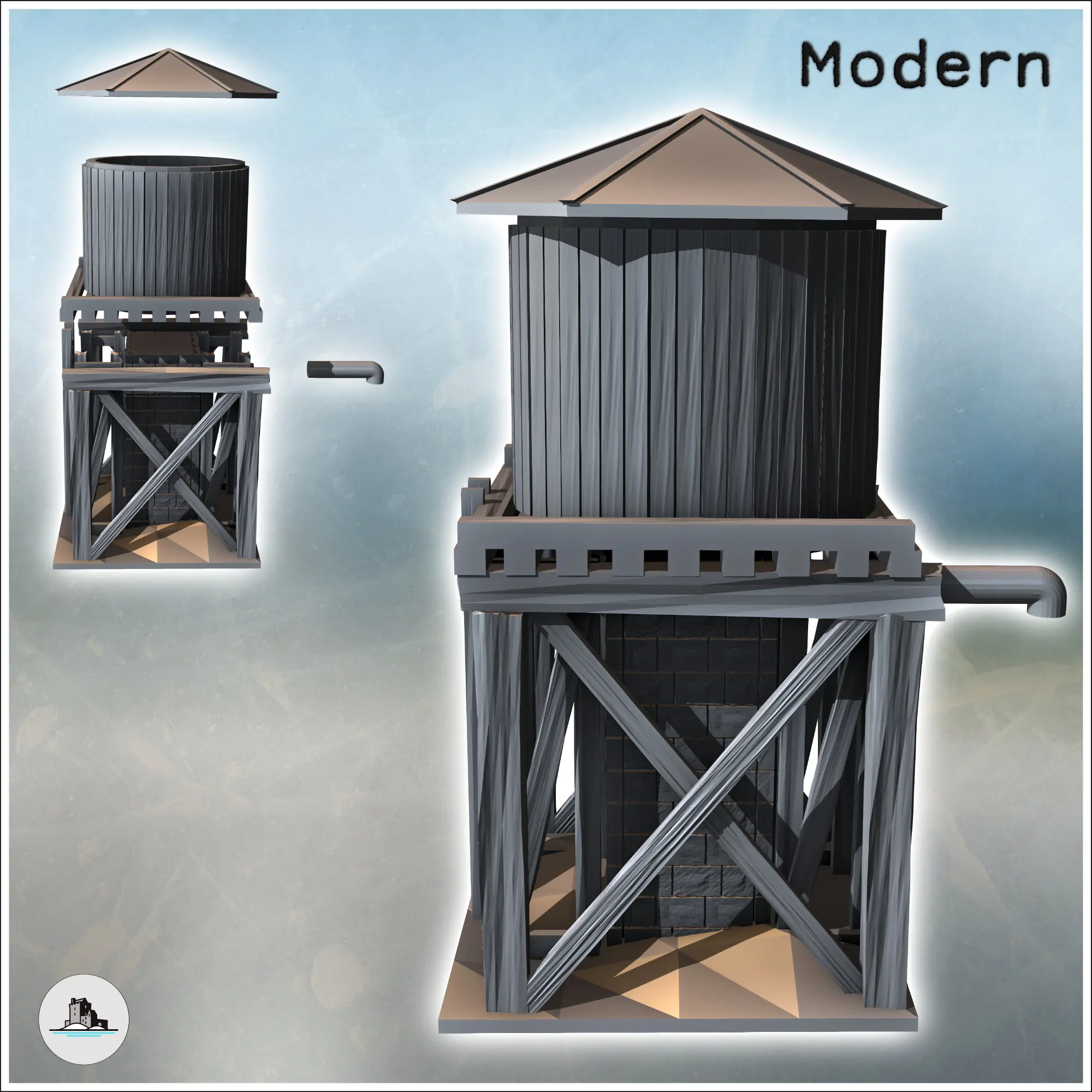 Water tank on wooden structure with metal faucet (2) - minia