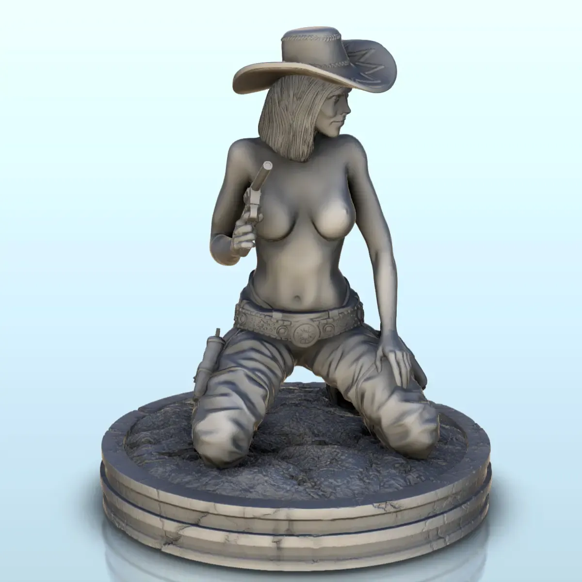Half-naked woman crouching with revolver (22) - Old West Fig