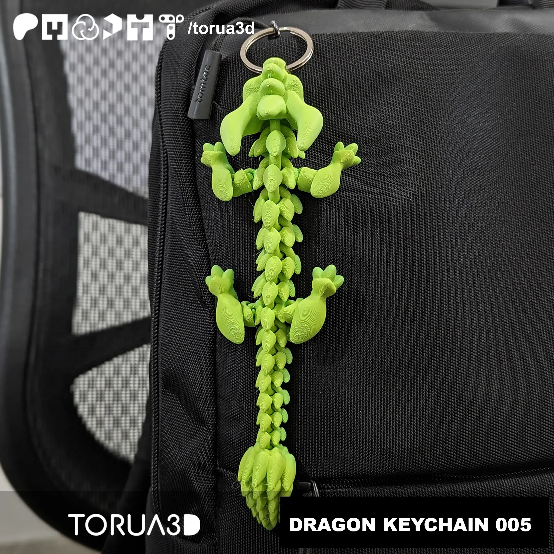 Articulated Dragon Keychain 005 - Print in place - STL