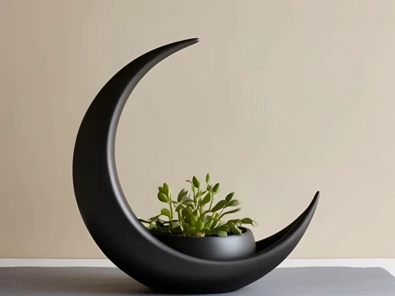 Crescent Moon Decoration With Elliptical Plant Pot