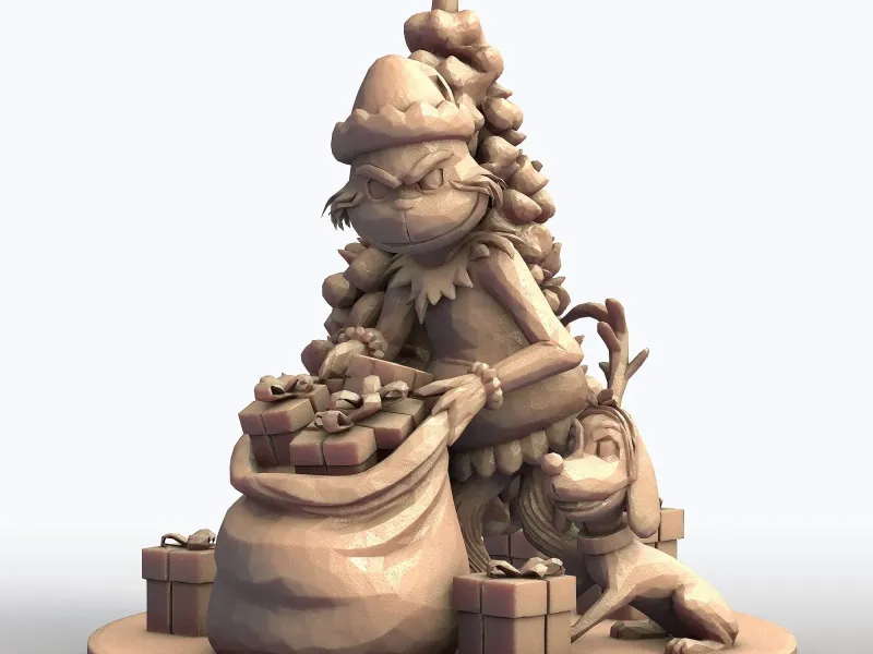 Grinch Stealing Gifts Under the Tree with Dog – Holiday Misc