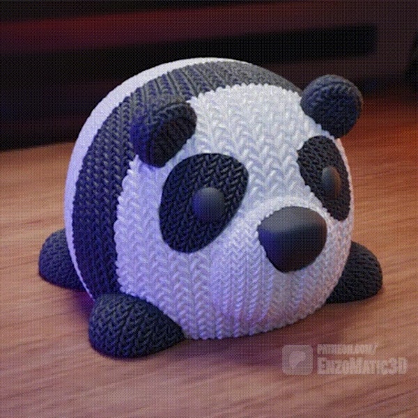 urso panda em tricô  -  STL, 3MF - Impressão in situ, Sem Suporte