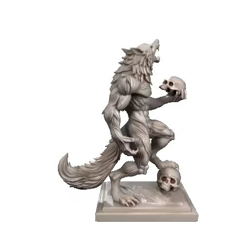 4162  Werewolf Howling with Skull – Minimalist Statue  STL-1
