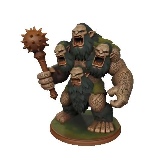 3969  Four-Headed Troll — 3D-Printed Fantasy Statue  STL-1