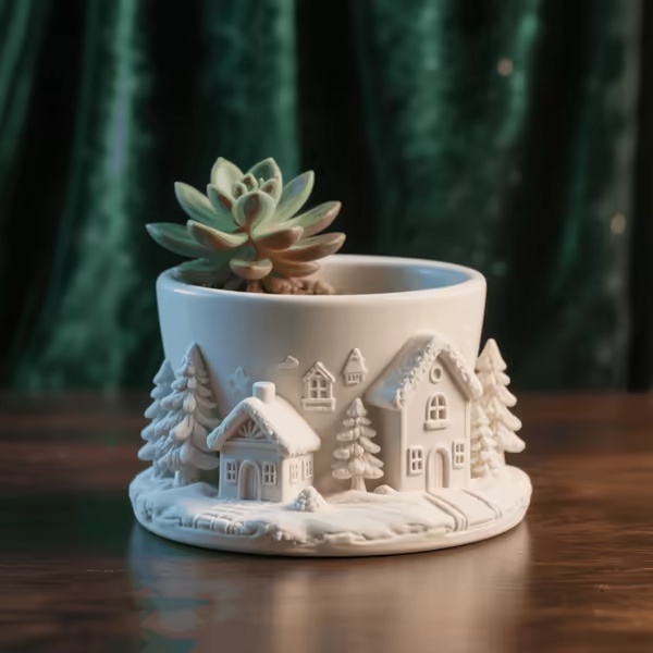 Christmas Snow Village Planter