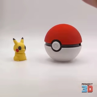 3D Printable Chibi Pikachu With Print in Place Pokeball-0