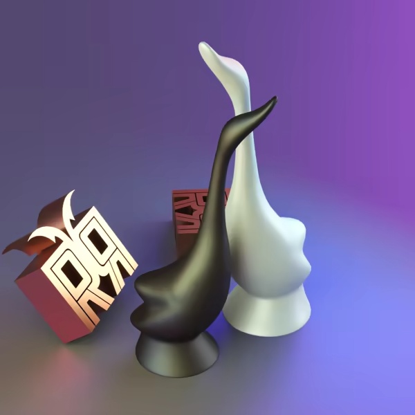 statue swans in love