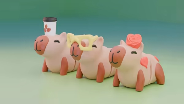 3 Articulated Capybaras, Oculara, Coffeeara, Loveara
