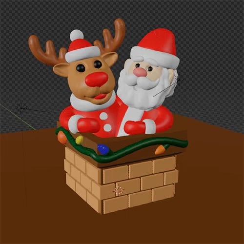 SANTA AND REINDEER IN CHIMNEY-0