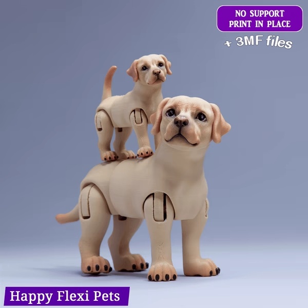 Labrador retriever dog articulated flexi toy (STL & 3MF)-0