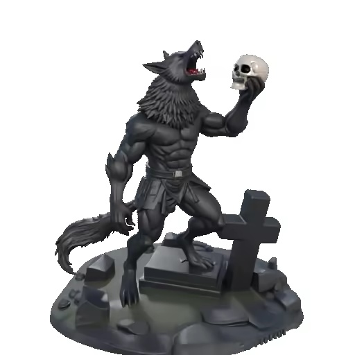3986  Werewolf Howling with Skull – Minimalist Statue  STL-1