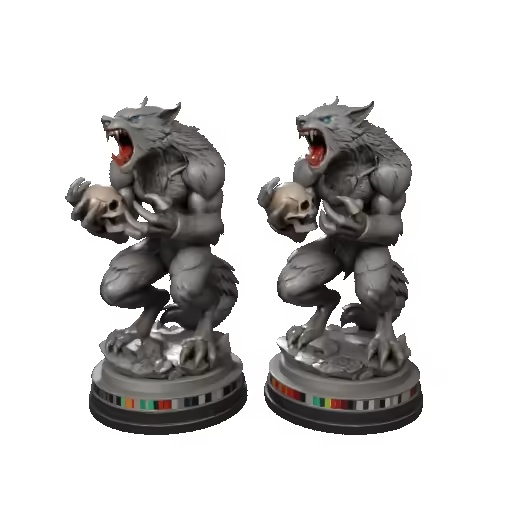 4100 Werewolf Howling with Skull  Minimalist Statue STL 3D-2
