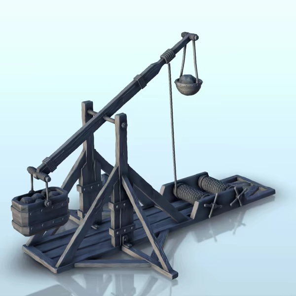 Medieval trebuchet with stones and counterweights (4) - mini-0