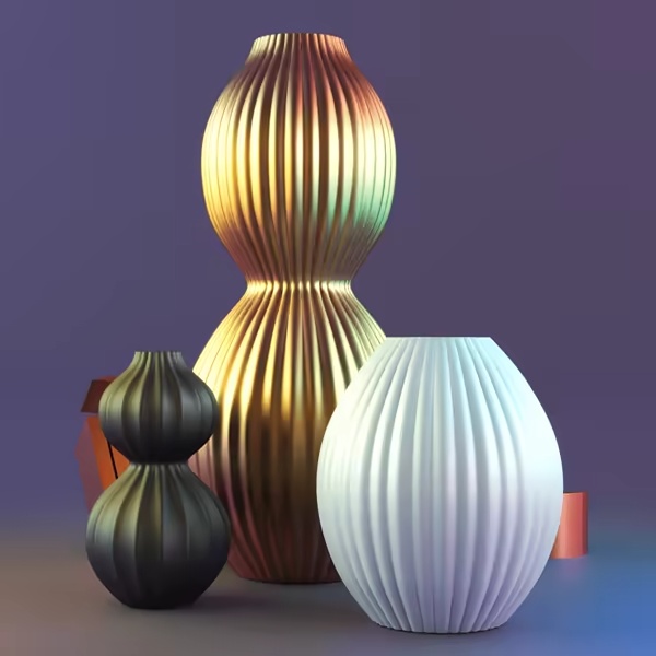 Spherical grooved vase set