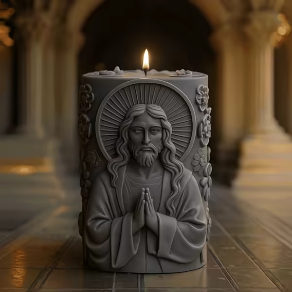 Vela Devocional de Jesus Cristo com Relevo Floral