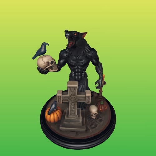 4315 Werewolf with Skull – Minimalist Statue  STL DND ARTE-3