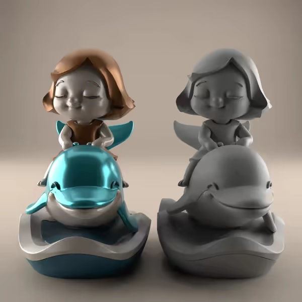3D STL File Cute Dolphin and Girl Figurine for Decor-0