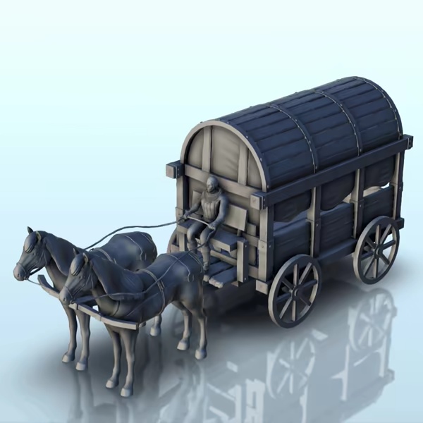 Middeleeuwse koets met paarden en koetsier (2) - miniaturen