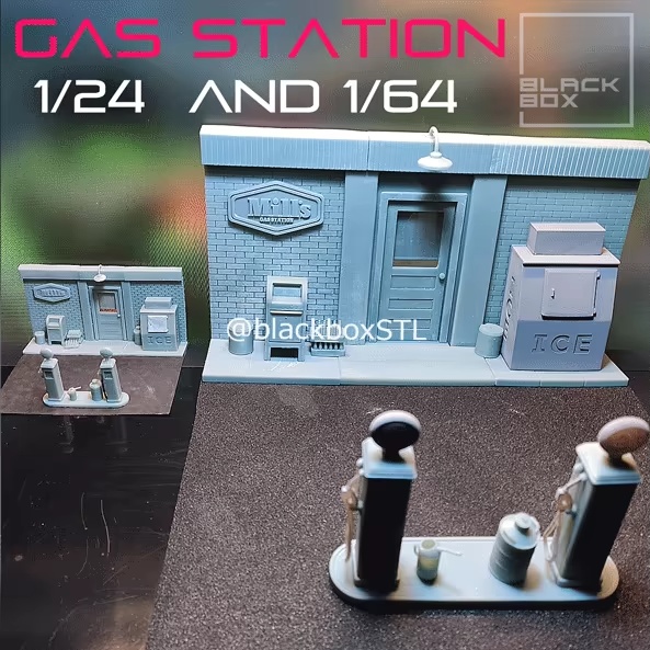 DIORAMA STAZIONE DI SERVIZIO SCALA 1-24 E 1-64 MODELLO STAMPA 3D