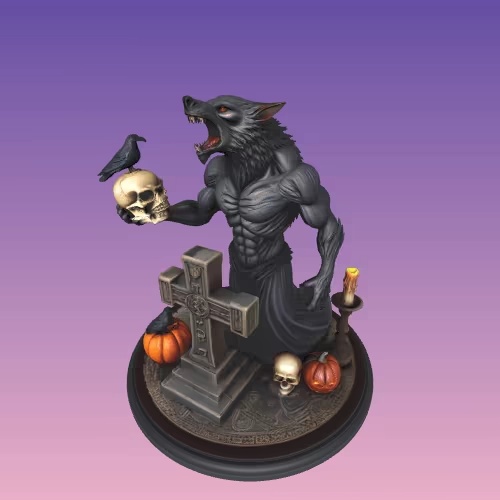 4315 Werewolf with Skull – Minimalist Statue  STL DND ARTE-2