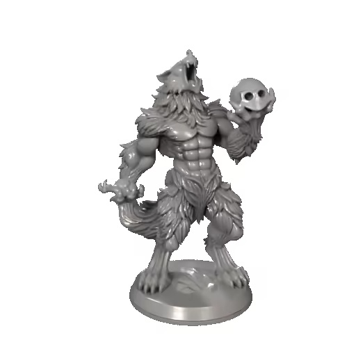 4104 Howling Werewolf with Skull 3D Printed Statue STL DND-1