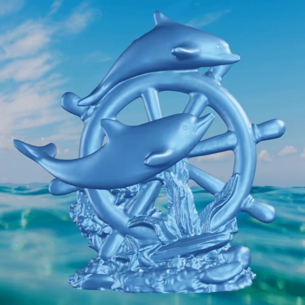 Dolphin and boat wheel-0