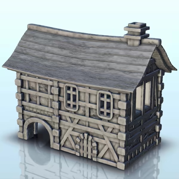 Medieval house in wood and stone with vaulted passage (6) -
