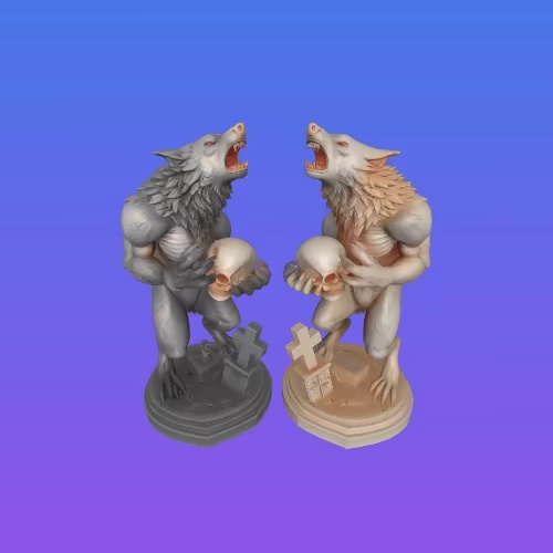 3962  Werewolf Howling with Skull – Minimalist Statue  STL-1