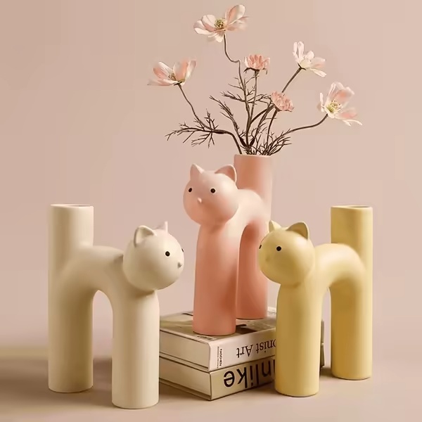 Cute U-Shape Cat Vase-0