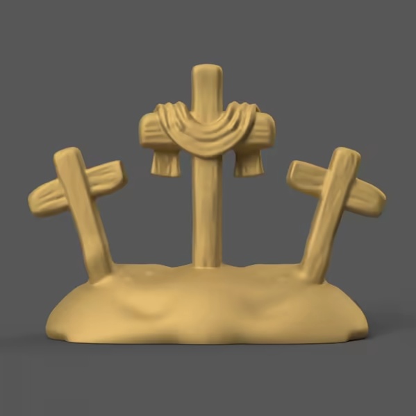 3D Three Crosses on Hill STL – Easter Christian Decor