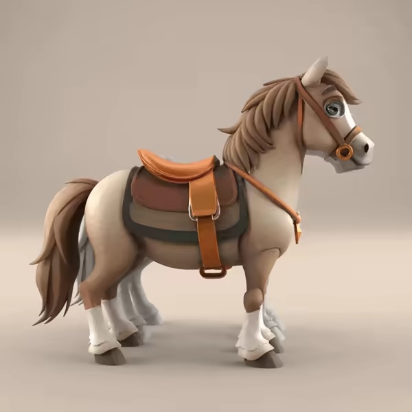 Cute Horse with Saddle 3D Print STL File