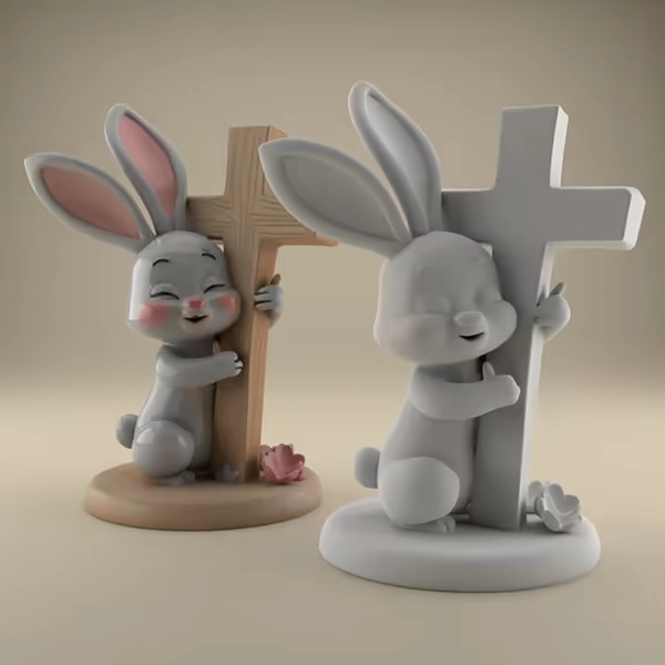 Easter Cute Bunny Hugging a Cross – playful - symbolic 4