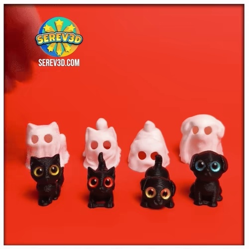 Serev3D Katze im Geisterkostüm - KOSTENLOSE Geister-Edition Figur