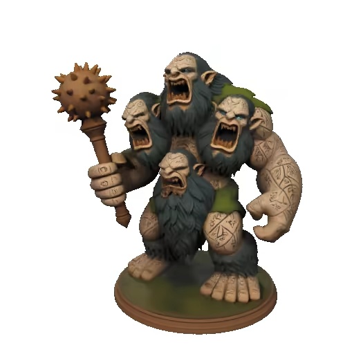 3969  Four-Headed Troll — 3D-Printed Fantasy Statue  STL-5