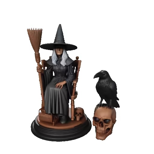 4246 Witch with Broom, Raven and Skull Color  STL DND ARTE-1