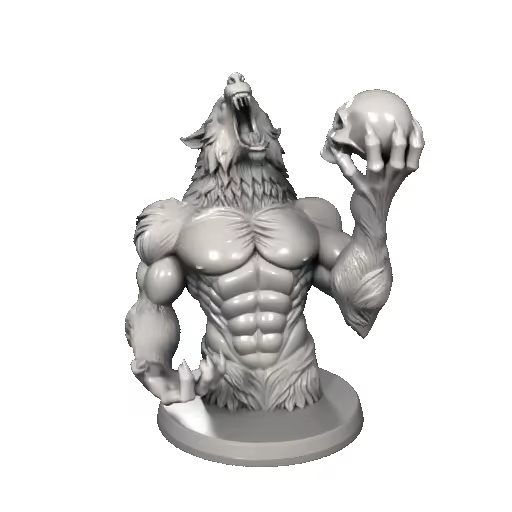 4111 Werewolf Howling with Skull Minimalist Statue STL DND-1