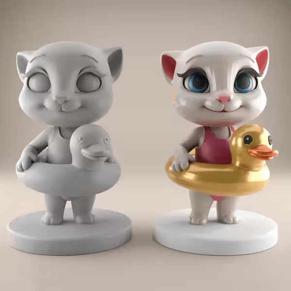 Cute Cat in Floatie STL File for 3D Printing-0