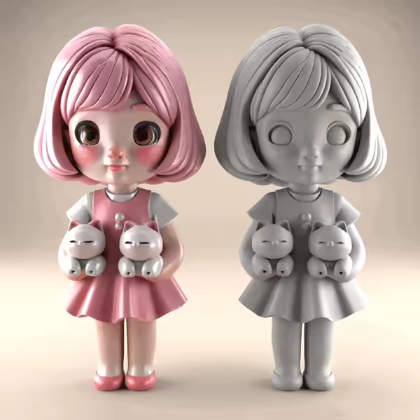 Cute 3D STL Doll with Cats for Home Decor-0