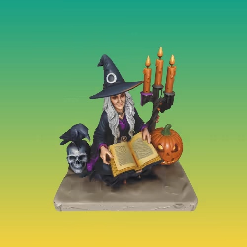 4314 Witch with Skull and Pumpkin – Color 3D Model STL DND-3