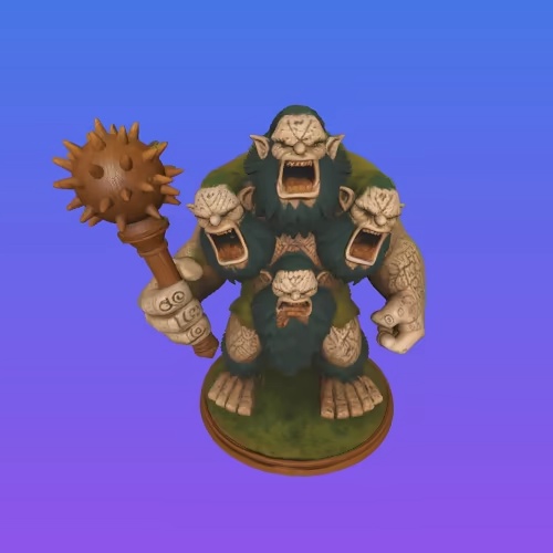 3969  Four-Headed Troll — 3D-Printed Fantasy Statue  STL-3