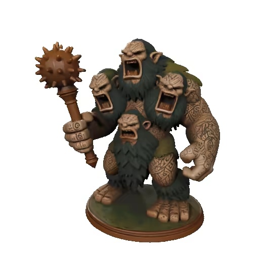 3969  Four-Headed Troll — 3D-Printed Fantasy Statue  STL-2