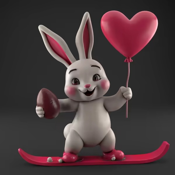 Cute Bunny on Snowboard – 3D STL File for Fun Decoration