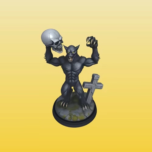 4217 Werewolf Howling with Skull Minimalist Statue STL DND-5