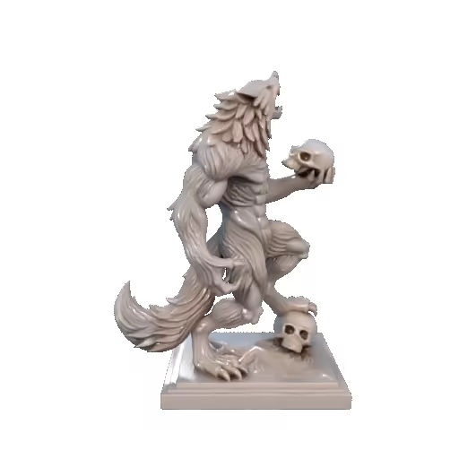 4162  Werewolf Howling with Skull – Minimalist Statue  STL-3