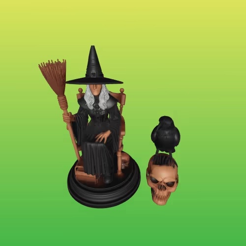 4246 Witch with Broom, Raven and Skull Color  STL DND ARTE-2