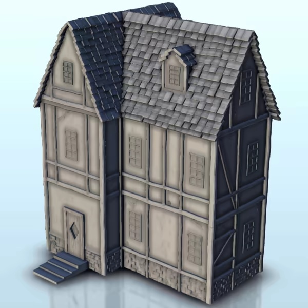 Medieval house with floor and entrance stair 6 - miniatures