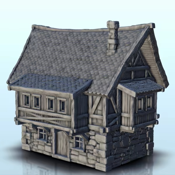 Medieval house in stone and wood with fireplace (1) - miniat-0